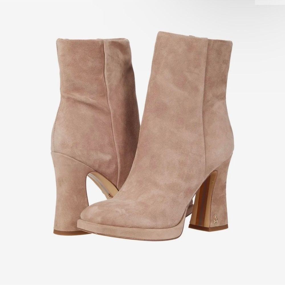 NEW SAM EDELMAN JAYE Sz 10M Women's Suede Mid Calf Ankle Boots Cashmere
Tan 4.5”
